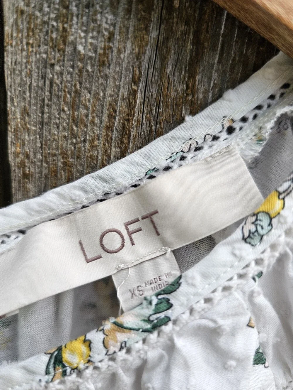 LOFT Floral Puff Sleeve Blouse White Swiss Dot Cotton Top Boho Women's Size XS